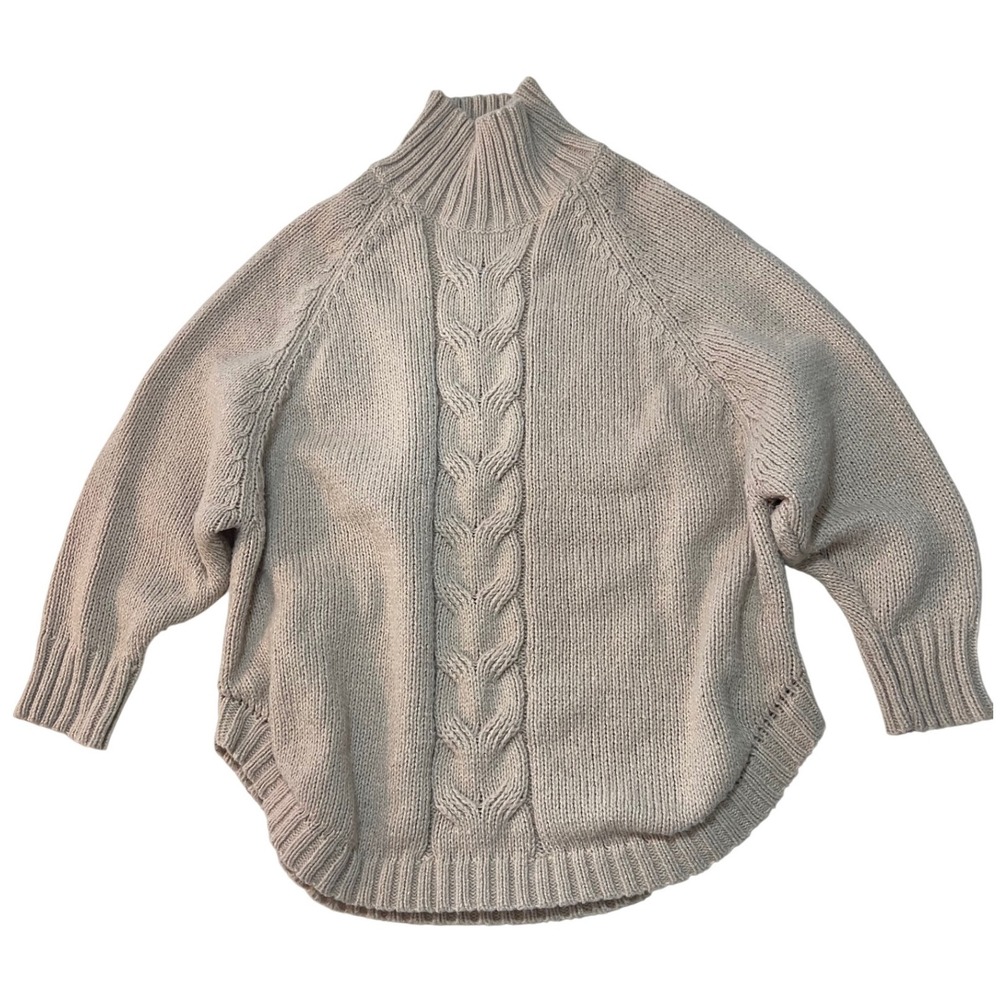 Womens Beige Chunky Cable Knit Mock Neck‎ Oversized Sweater Size Small S